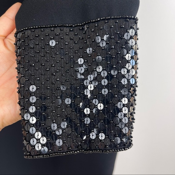 Vintage Linda Allard Ellen Tracy Embellished Sequin Beaded Black Cocktail Dress - Picture 10 of 12